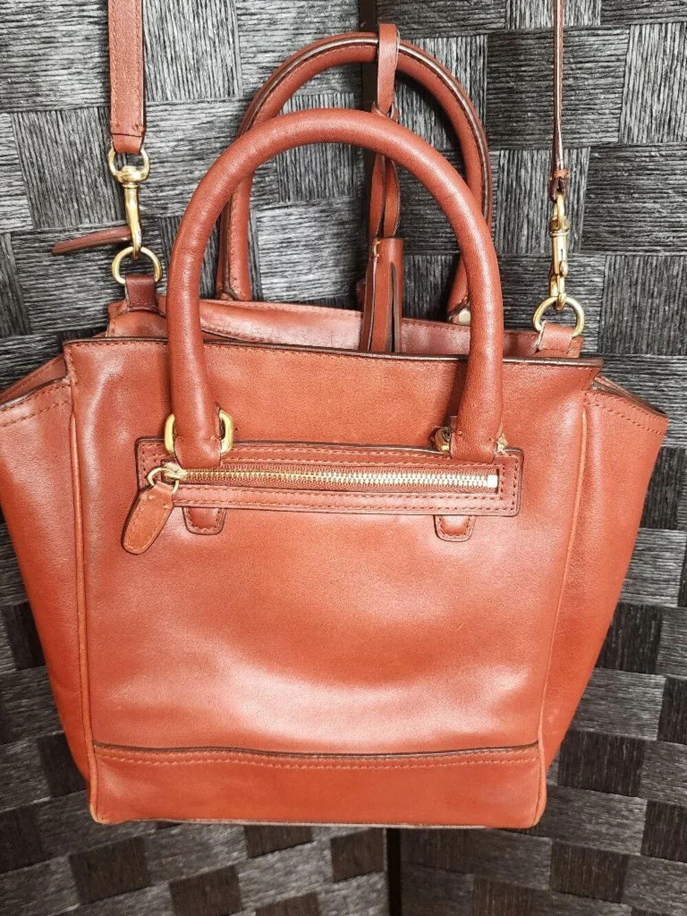 COACH Mini Tanner Legacy Cognac Leather Crossbody Satchel Bag Purse